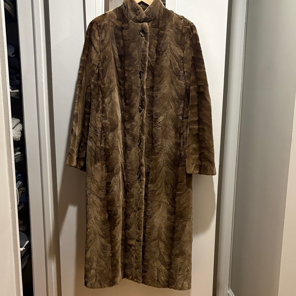 Vintage genuine Brown rabbit Fur Long Coat - Women Jackets & Coats